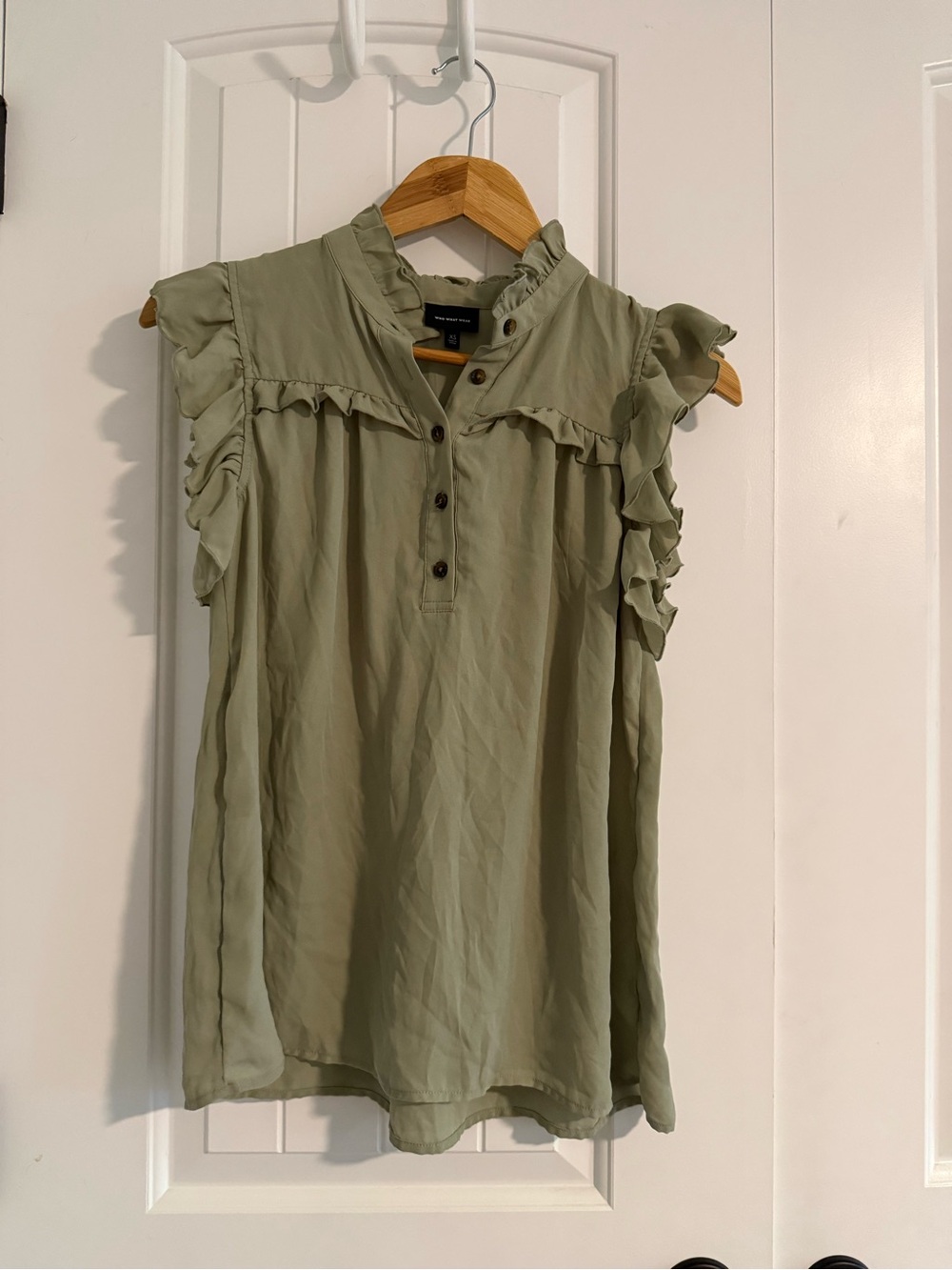 Ruffle Sleeve Sleeveless Blouse - Sage Green